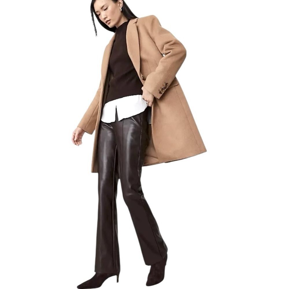 NWT Loft Black Faux Leather Trousers Flare Leg Pants Party Casual Size 6